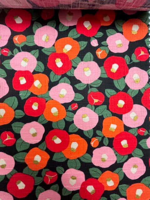 Floral Dobby Black Fabric by Hokkoh (sold in 25cm increments)
