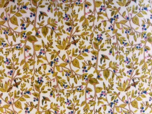 Blue Pink Berries on White Lawn Fabric by Hokkoh (sold in 25cm increments)