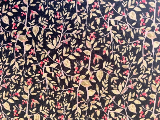 Red Pink Berries on Black Lawn Fabric by Hokkoh (sold in 25cm increments)