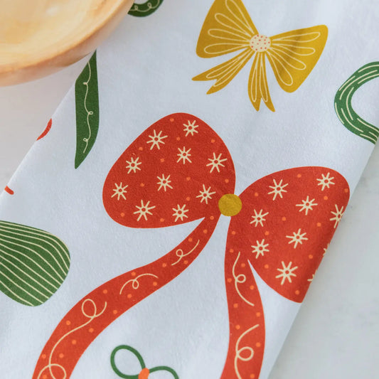 Holiday Bows Christmas Tea Towel by Gingiber