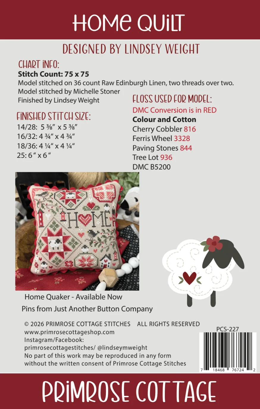 Home Quilt Cross Stitch Pattern by Lindsey Weight of Primrose Cottage