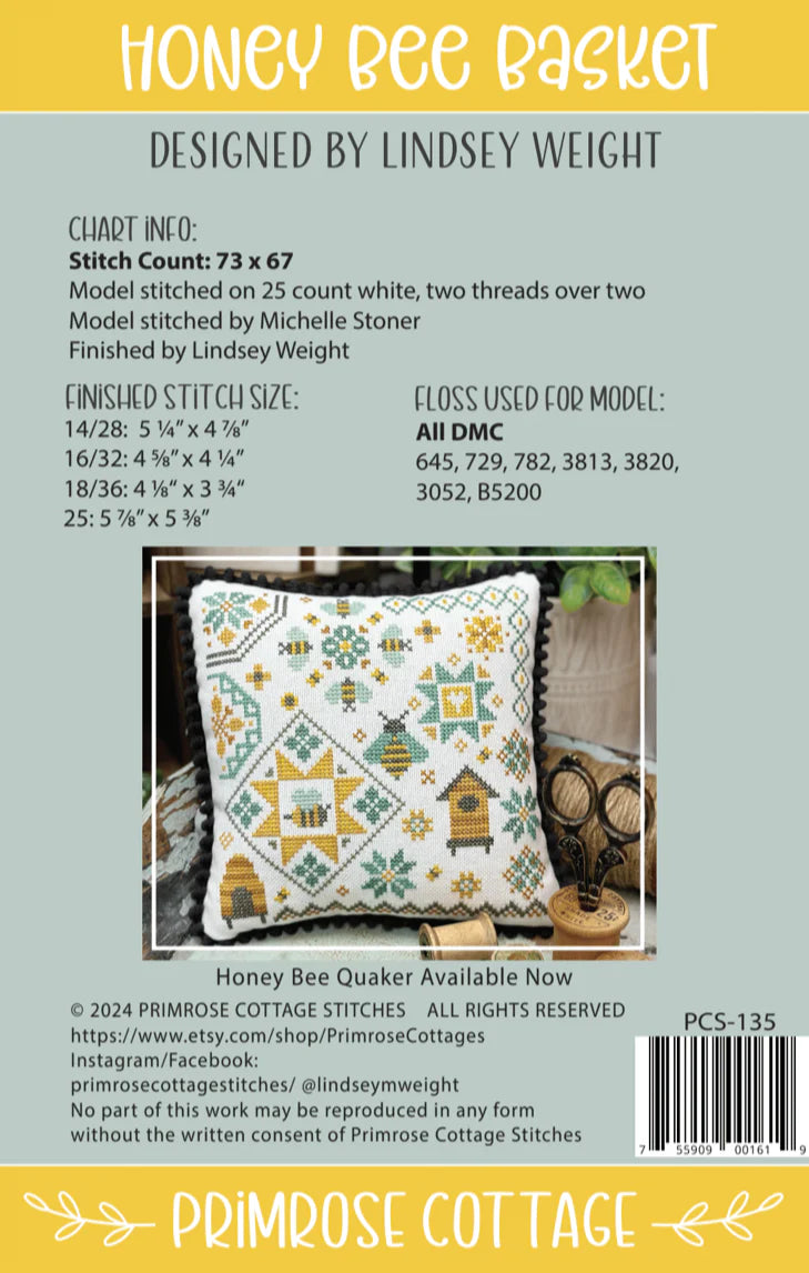 Honey Bee Basket Cross Stitch Pattern Primrose Cottage Stitches