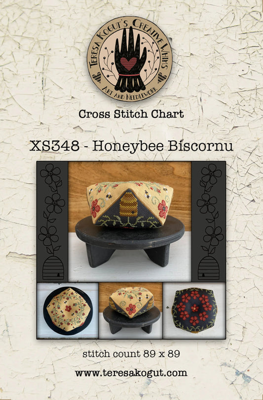Honeybee Biscornu Cross Stitch pattern by Teresa Kogut