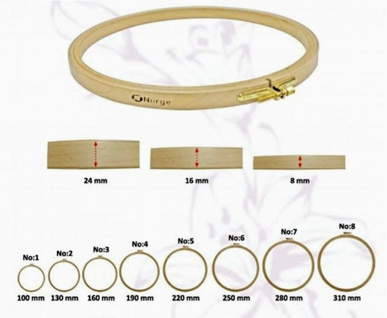 Nurge Embroidery Hoop No. 3- Wooden Screwed 16MM Beechwood 6"/160MM