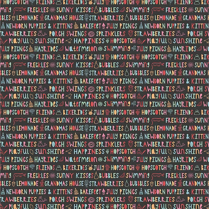 Hopscotch and Freckles Sunny Kisses Black HF219011 by Lori Woods for Poppie Cotton (sold in 25cm increments)