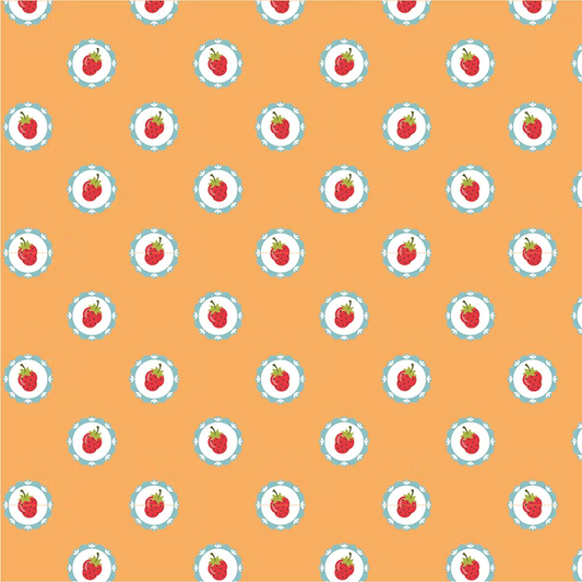 Hopscotch and Freckles Vintage Strawberries Yellow HF21912 by Lori Woods for Poppie Cotton (sold in 25cm increments)