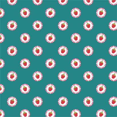 Hopscotch and Freckles Vintage Strawberries Teal HF21914 by Lori Woods for Poppie Cotton (sold in 25cm increments)