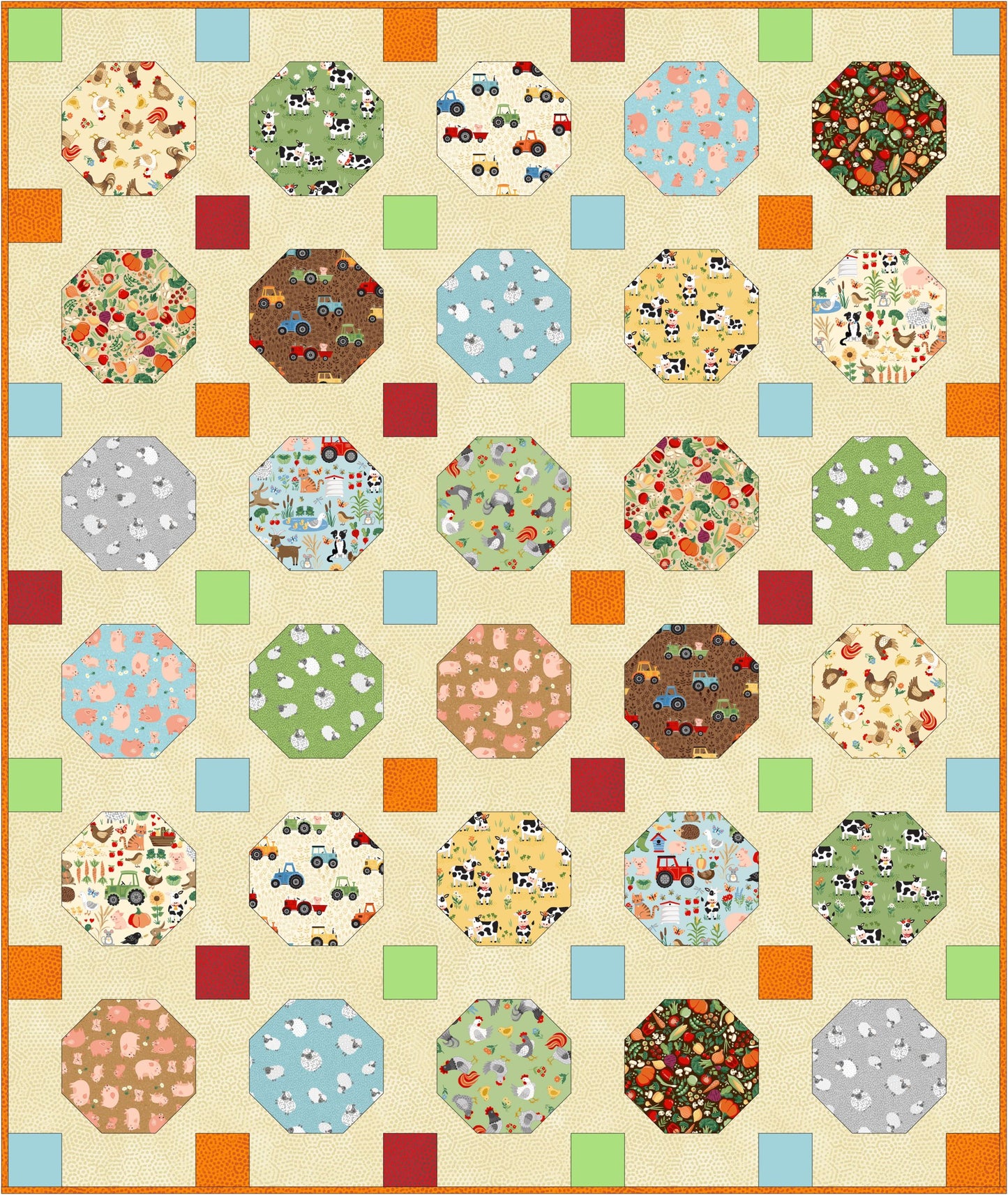 Fun On The Farm Friends Blue M064B by Makower Fabrics (sold in 25cm increments)