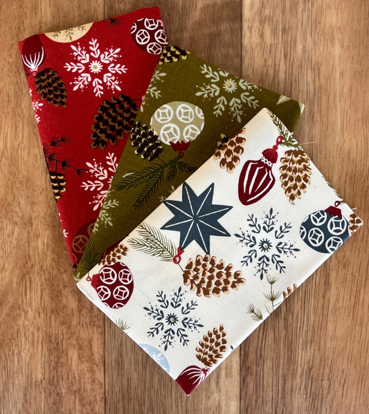 Old World Yuletide Metallic Branch Baubles Fat Eighth Bundle by Fancy That Design House for Moda Fabrics