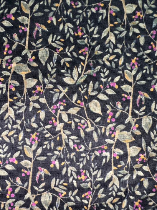 Berries & Birds Purple Orange Navy Lawn Fabric by Hokkoh (sold in 25cm increments)