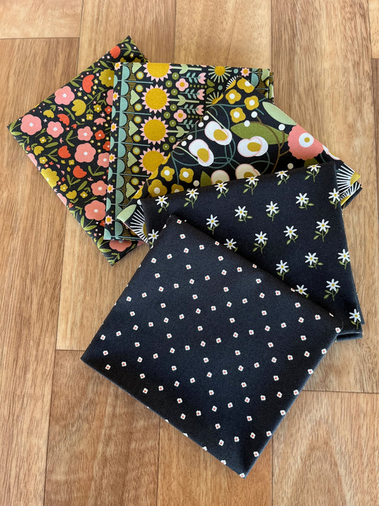 Imaginary Flowers Blacks Fat Quarter Bundle by Gingiber for Moda fabrics