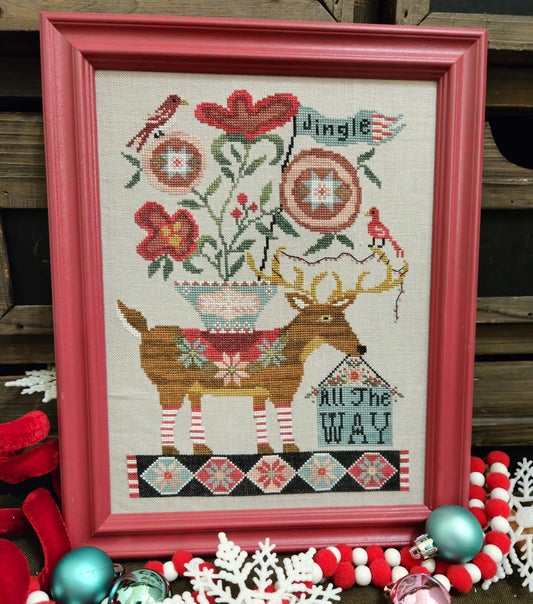 Jingle All The Way Deer Cross Stitch Pattern by Quaint Rose Needlearts