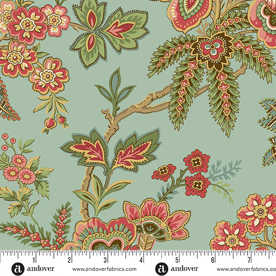 Jingle Bell Ornamental Garden Vintage Blue A10343B by Laundry Basket Quilts for Andover (sold in 25cm increments)