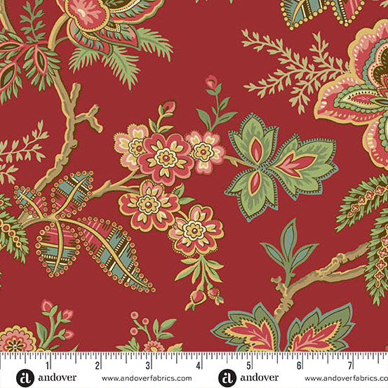 Jingle Bell Ornamental Garden Cranberry A10343R by Laundry Basket Quilts for Andover (sold in 25cm increments)