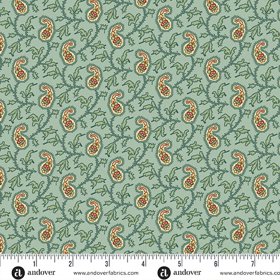 Jingle Bell Paisley Vine Vintage Blue A10348B by Laundry Basket Quilts for Andover (sold in 25cm increments)