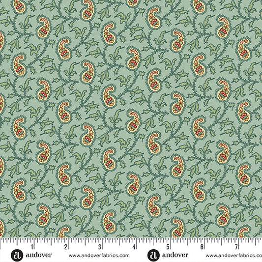 Jingle Bell Paisley Vine Vintage Blue A10348B by Laundry Basket Quilts for Andover (sold in 25cm increments)