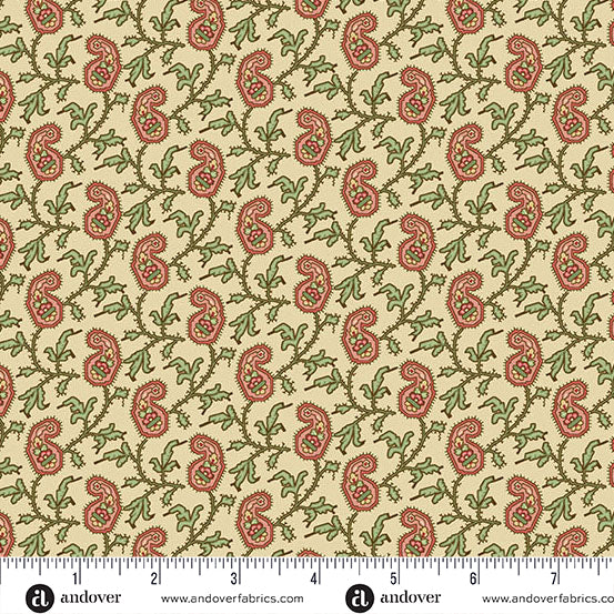 Jingle Bell Paisley Vine Buttercream A10348L by Laundry Basket Quilts for Andover (sold in 25cm increments)