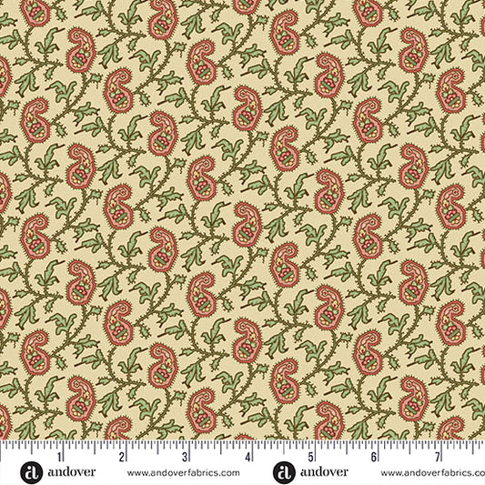 Jingle Bell Paisley Vine Buttercream A10348L by Laundry Basket Quilts for Andover (sold in 25cm increments)