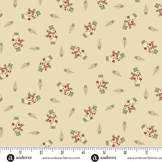 Jingle Bell Snowman Buttercream A10349L by Laundry Basket Quilts for Andover (sold in 25cm increments)