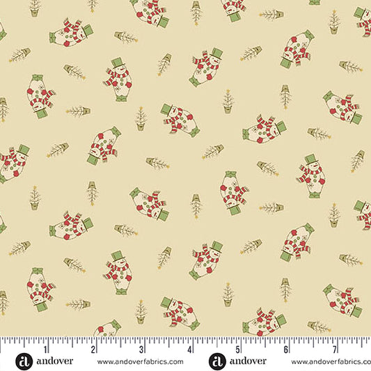 Jingle Bell Snowman Buttercream A10349L by Laundry Basket Quilts for Andover (sold in 25cm increments)