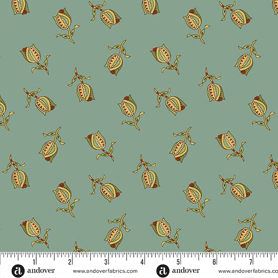 Jingle Bell Ornamental Tulips Vintage Blue A10353B by Laundry Basket Quilts for Andover (sold in 25cm increments)