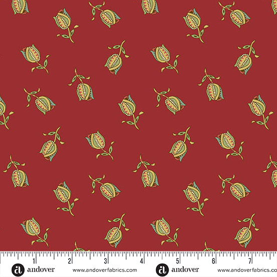 Jingle Bell Ornamental Tulips Cranberry A10353R by Laundry Basket Quilts for Andover (sold in 25cm increments)