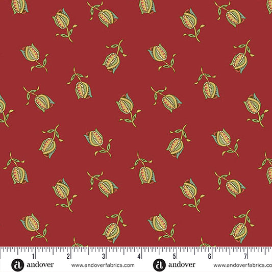 Jingle Bell Ornamental Tulips Cranberry A10353R by Laundry Basket Quilts for Andover (sold in 25cm increments)