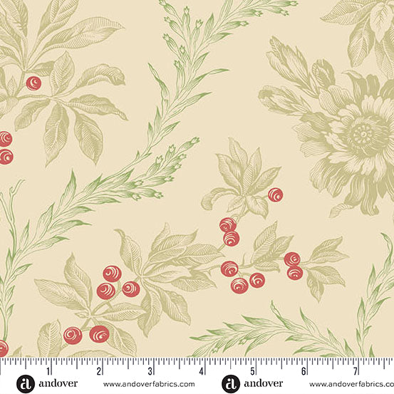 Jingle Bell Embroidery Holly A10362N by Laundry Basket Quilts for Andover (sold in 25cm increments)