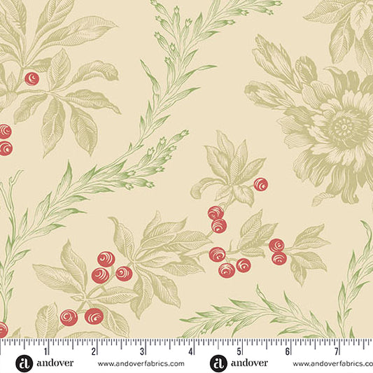 Jingle Bell Embroidery Holly A10362N by Laundry Basket Quilts for Andover (sold in 25cm increments)