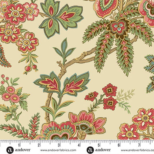 Jingle Bell Ornamental Garden Buttercream A10343L by Laundry Basket Quilts for Andover (sold in 25cm increments)