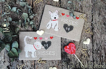 Kisses 5 Cent- Cat and Dog Cross Stitch Pattern by Madame Chantilly