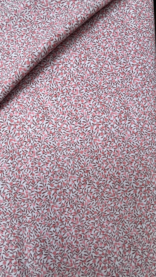 Pink Flowers with Stems Voile PV130032 by La Ta Te (sold in 25cm increments)
