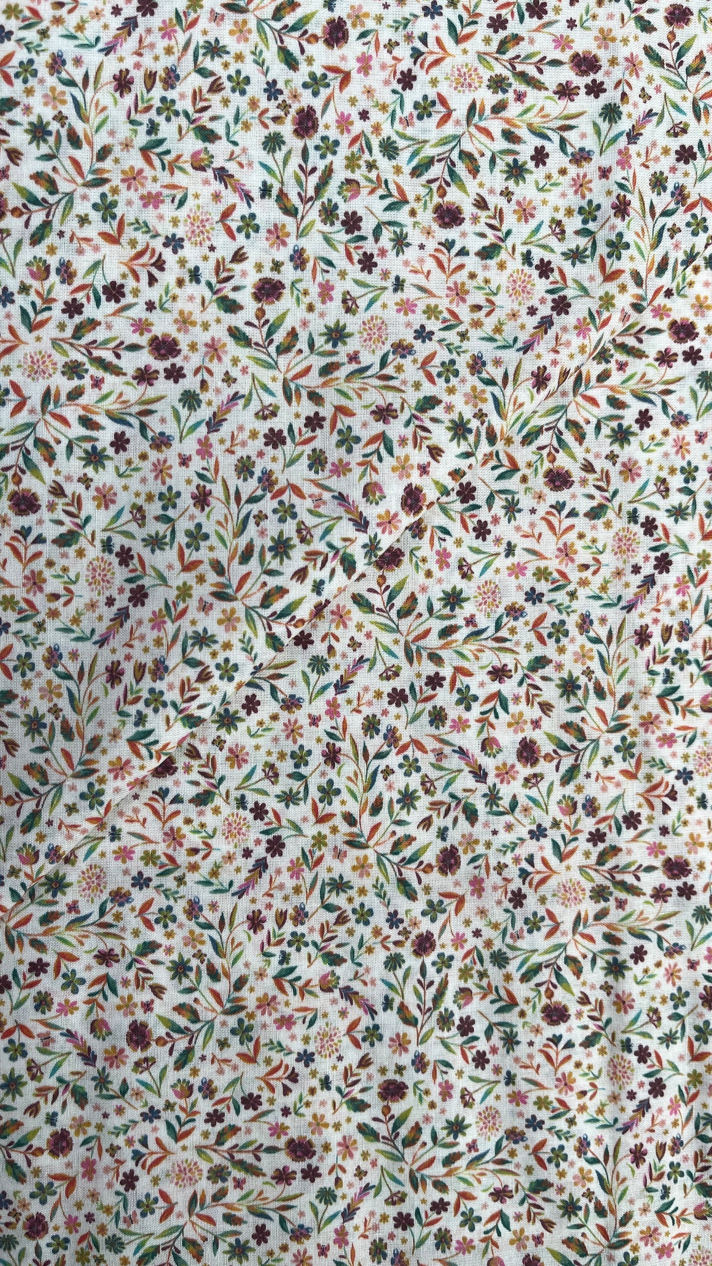 Assorted Flowers & Stems on White Voile PV134031 by La Ta Te (sold in 25cm increments)