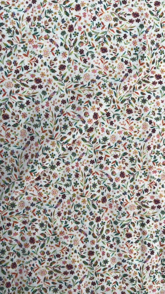 Assorted Flowers & Stems on White Voile PV134031 by La Ta Te (sold in 25cm increments)