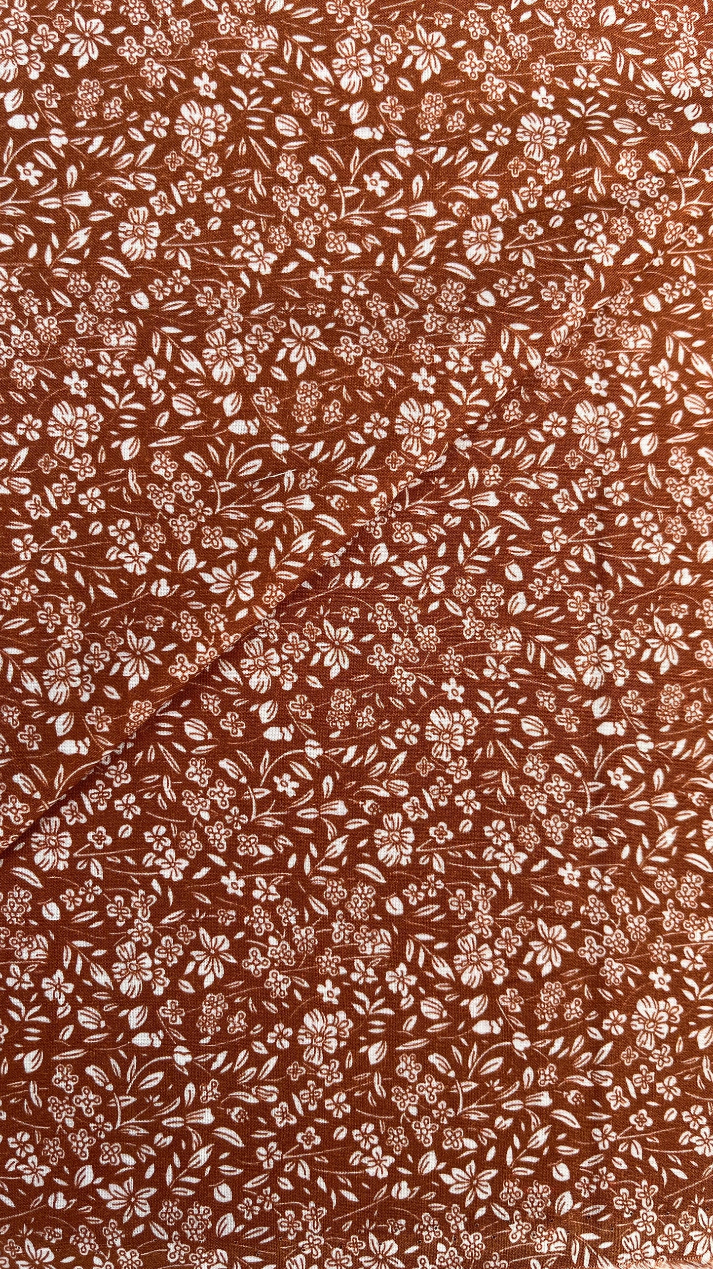 White Florals on Terracotta Voile PV137032 by La Ta Te (sold in 25cm increments)