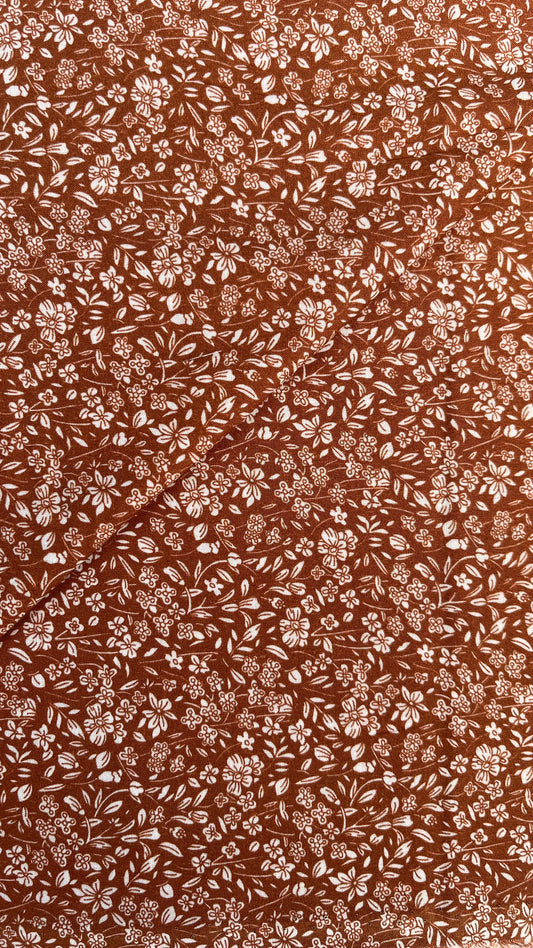 White Florals on Terracotta Voile PV137032 by La Ta Te (sold in 25cm increments)