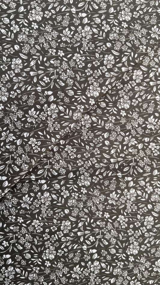 White Florals on Charcoal Voile PV137035 by La Ta Te (sold in 25cm increments)