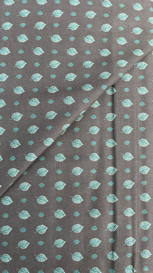 Green Leaves on Charcoal Voile PV142035 by La Ta Te (sold in 25cm increments)