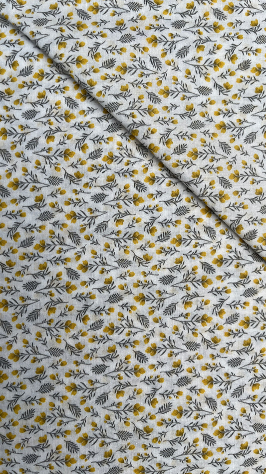 Yellow Flowers and Branches Voile PV150040 by La Ta Te (sold in 25cm increments)