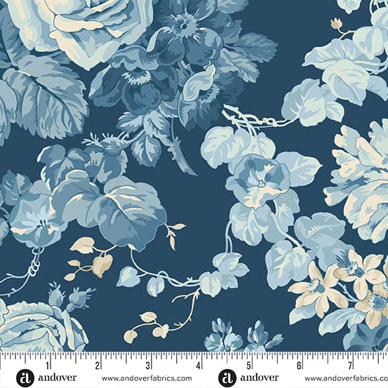Special Delivery Rose Bouquet Navy A10467B by Laundry Basket Quilts for Andover Fabrics (sold in 25cm increments)