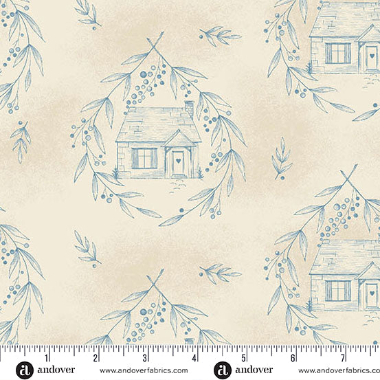 Special Delivery Cozy Cottage Blue Willow A10469BL by Laundry Basket Quilts for Andover Fabrics (sold in 25cm increments)