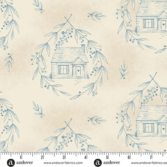 Special Delivery Cozy Cottage Blue Willow A10469BL by Laundry Basket Quilts for Andover Fabrics (sold in 25cm increments)
