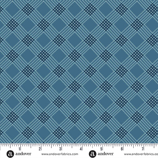 Special Delivery Tea Towel Deep Denim A10485B by Laundry Basket Quilts for Andover Fabrics (sold in 25cm increments)