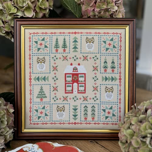 Little Owl Patchwork Cross Stitch Kit Historical Sampler Company