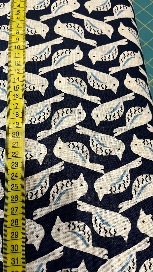Linen Like Love Birds Navy Canvas by Sevenberry fabric (sold in 25cm increments)