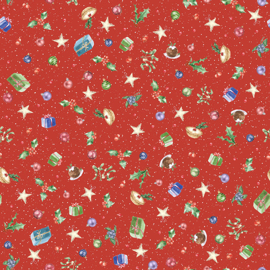 One Snowy Day Bits and Bobs Red 10375R by Hannah Dale of Wrendale Studios for Maywood Studio (sold in 25cm increments)