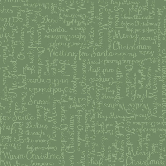 One Snowy Day Christmas Greetings Dark Green 10378G2 Hannah Dale of Wrendale Studios for Maywood Studio (sold in 25cm increments)