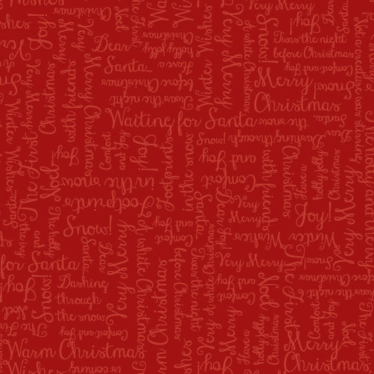 One Snowy Day Christmas Greetings Dark Red 10378R2 Hannah Dale of Wrendale Studios for Maywood Studio (sold in 25cm increments)