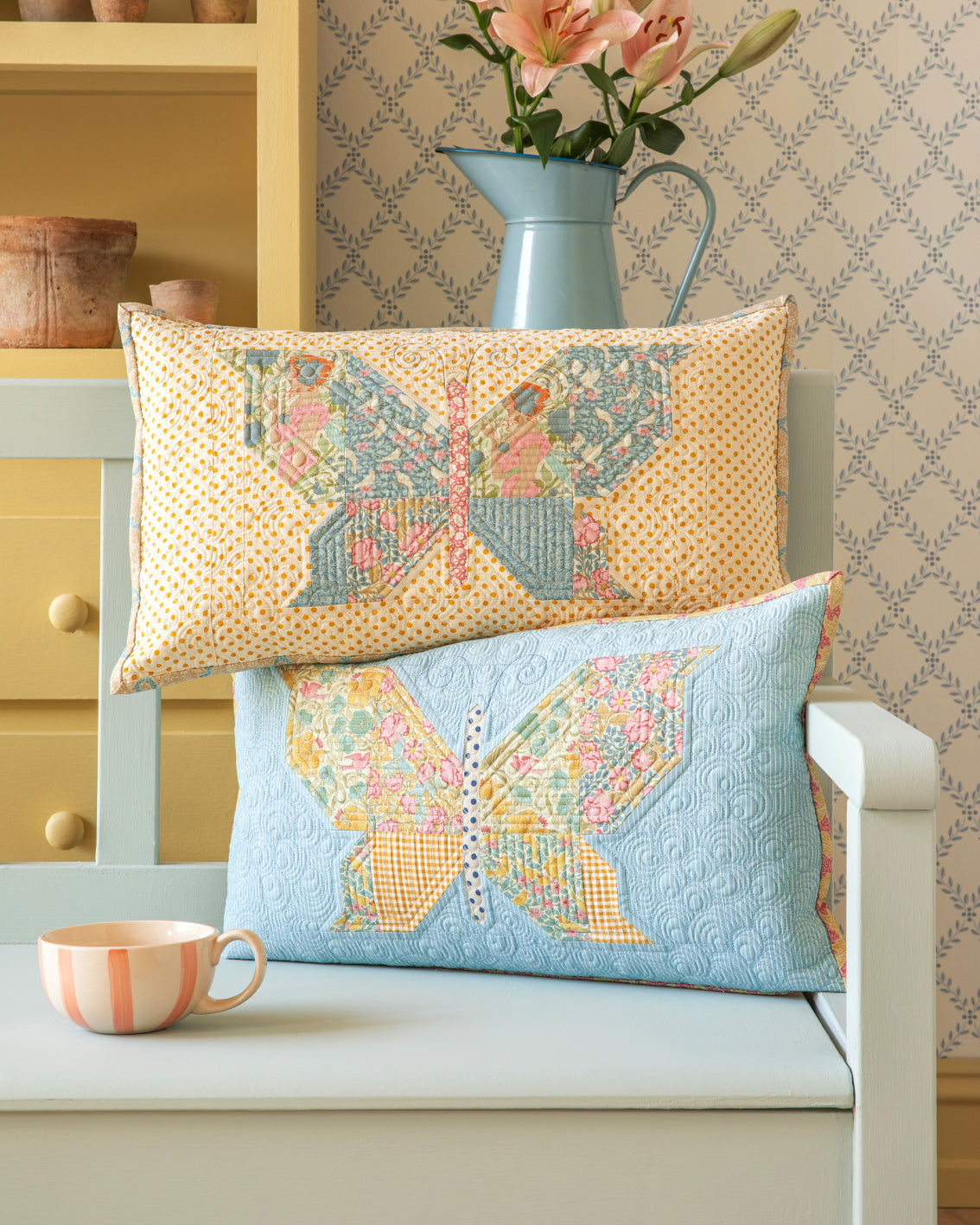 Tilda Songbird Mosaic Butterfly Pillow Yellow Fabric Kit by Tilda