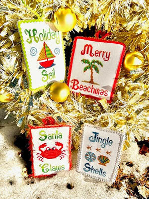 Merry Beachmas 4-pack Cross Stitch Pattern by Pickle Barrel Designs